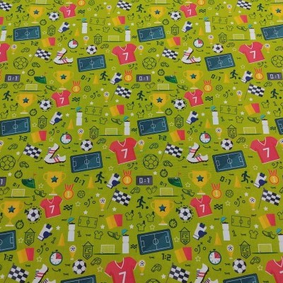 Tecido desportivo amarelo com padrão de futebol