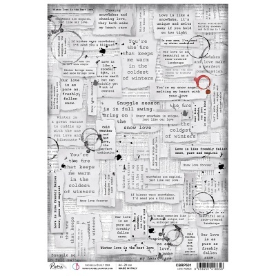 Papel branco com múltiplas frases impressas e desenhos em preto e vermelho