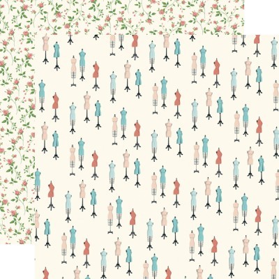 Papel de parede com manequins coloridos e padrão floral