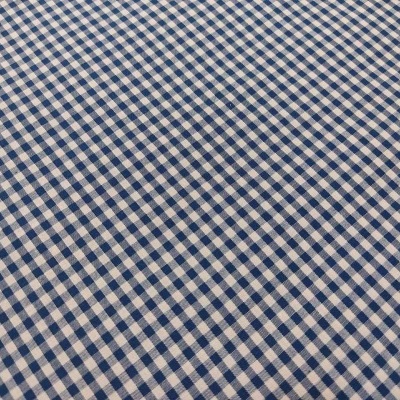 Tecido vichy azul e branco com padrão quadriculado.