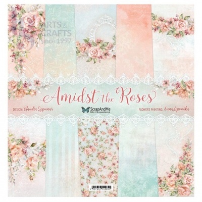 Folhas para artesanato com padrão floral em tons pastéis com texto e detalhes de renda branca