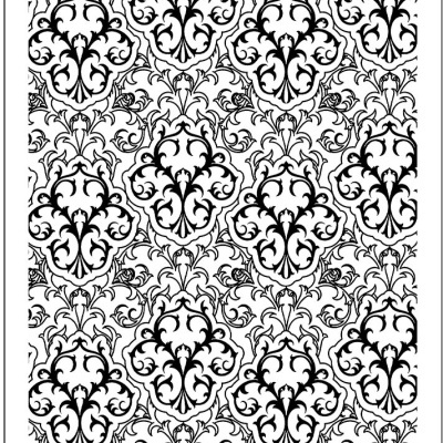 Stencil com padrão decorativo barroco preto e branco