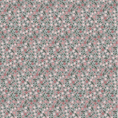 Padrão floral pequeno em cinza com detalhes em rosa e verde
