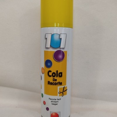 Frasco de cola spray 3M 101 com tampa amarela e rótulo colorido