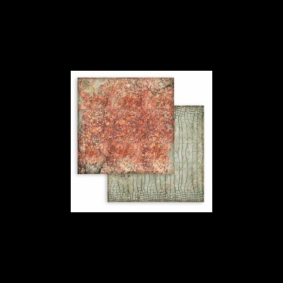 Placas quadradas com texturas rachadas em castanho avermelhado e verde claro