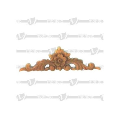 Aplicação decorativa em madeira castanha com flor e arabescos