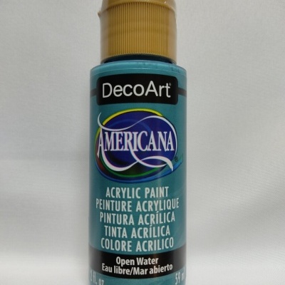Frasco de tinta acrílica DecoArt Americana azul com tampa amarelo mostarda