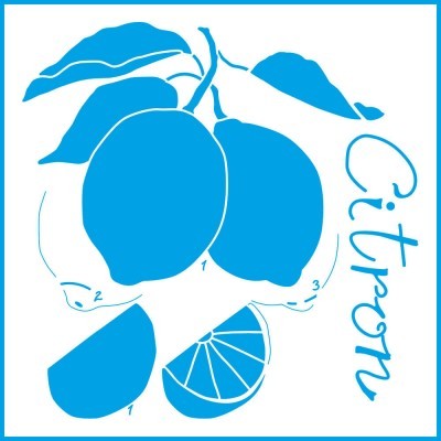 Ilustração azul de limões inteiros e cortados com a palavra Citron