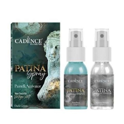 Conjunto de spray para pintura e ativador Cadence Patina Spray com duas embalagens e caixa verde