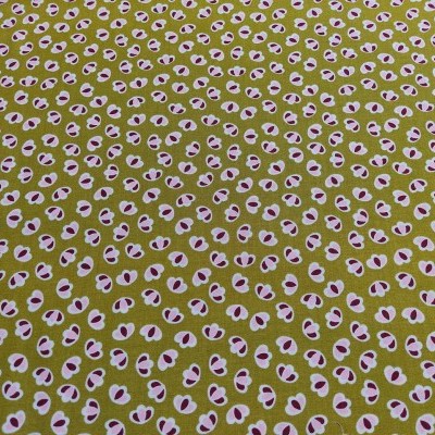 Tecido com padrão ovalado vinho e branco sobre fundo verde-oliva