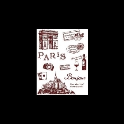 Ilustrações vintage de Paris com textos e objetos relacionados