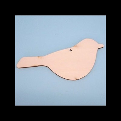 Símbolo de pássaro em madeira clara contra fundo azul