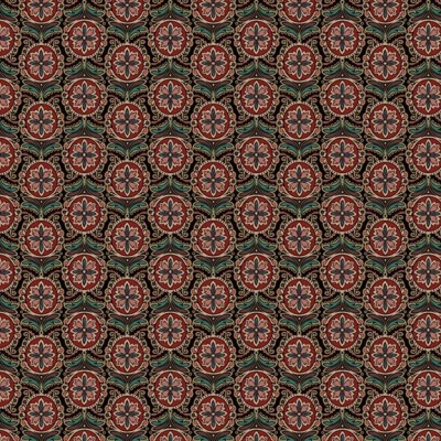 Tecido estampado geométrico com círculos e estrelas vermelhas