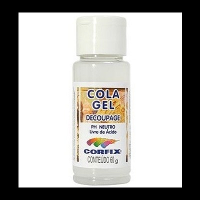 Garrafa pequena de cola gel para decoupage Corfix com rótulo branco e tampa branca