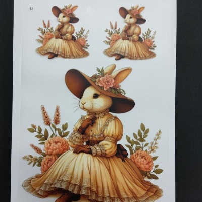 Adesivos de coelho vestido vintage com flores sobre fundo branco