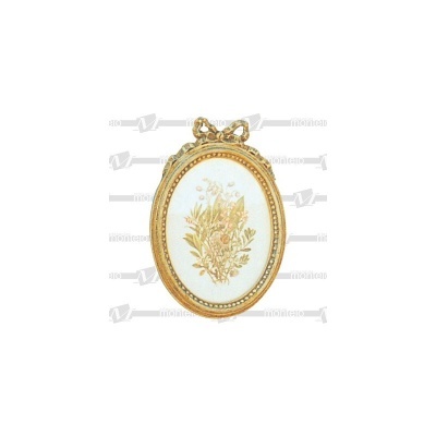 Moldura oval dourada com flores delicadas no centro