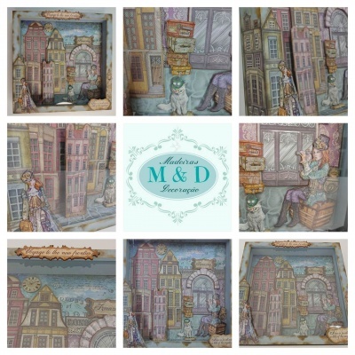 Quadros em madeira com ilustrações urbanas vintage e texto decorativo