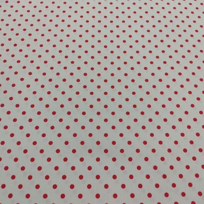 Tecido branco com pontos vermelhos pequenos