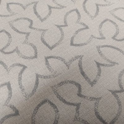 tecido bege com padrão de folhas cinzentas
