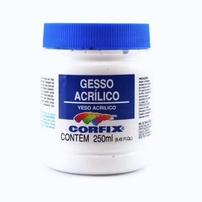 Frasco branco de Gesso Acrílico Corfix com tampa azul