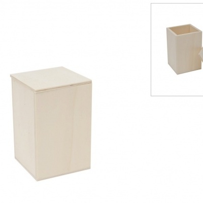 caixa quadrada de madeira clara com tampa separada