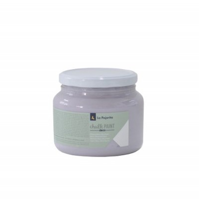 Frasco de tinta lilás claro com tampa branca e rótulo La Pajarita chalk PAINT Deco.