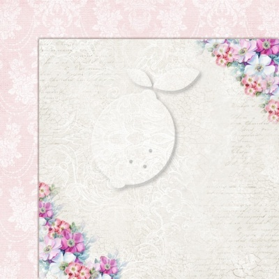 Papel decorativo branco com relevo de rendas e flores coloridas nos cantos