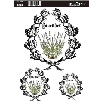 Etiquetas decorativas com ramo de lavanda e coroa de folhas de carvalho em preto e branco