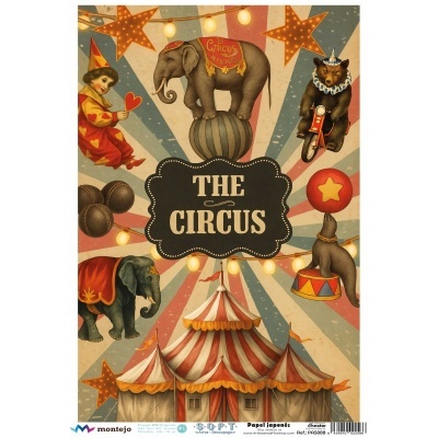 Pôster vintage de circo com animais e tenda circense listrada