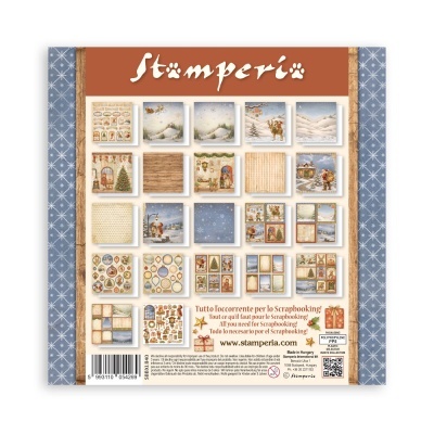 Conjunto de papéis para scrapbooking natalícios com várias imagens e padrões decorativos.