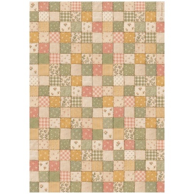 Tecido patchwork quadrados pastel verde rosa amarelo com vários padrões