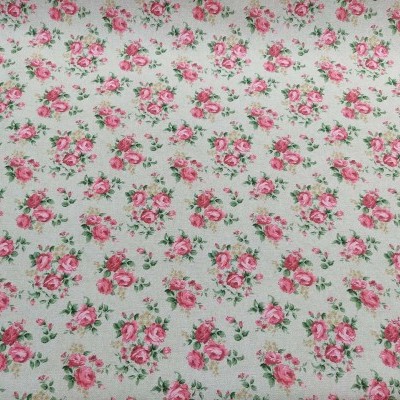 Tecido branco com padrão floral de rosas cor de rosa