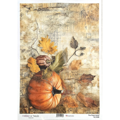 Papel decorativo com abóbora e folhas outonais sobre fundo bege