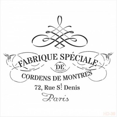 Etiqueta em preto e branco com texto francês e ornamentos decorativos