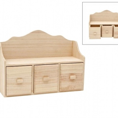 Organizador de madeira clara com três gavetas e design simples