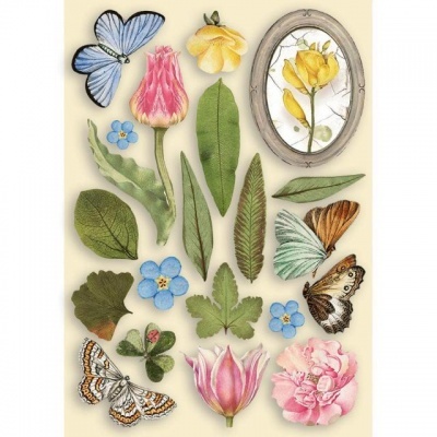 Autocolantes decorativos de flores, folhas e borboletas em várias cores