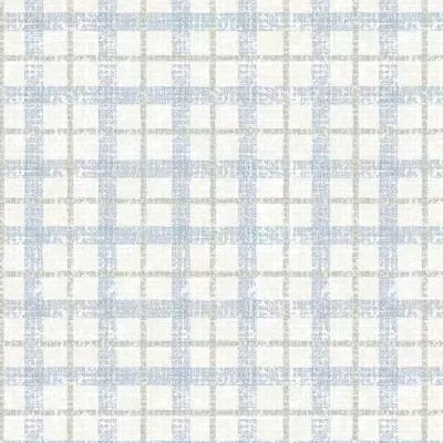 Tecido xadrez azul claro, cinza e branco com textura leve