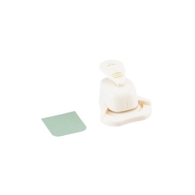 Ferramenta de papelaria branca com aba e pequeno quadrado verde