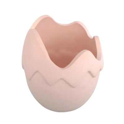 Vaso cerâmico rosa claro em forma de ovo partido