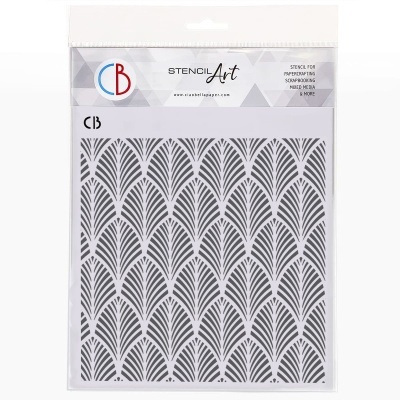 Stencil de plástico com padrão geométrico em embalagem branca e cinzenta