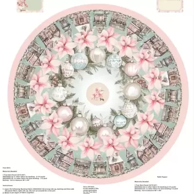 Toalha decorativa redonda para árvore de Natal com flores, bolas e casas em tons pastel