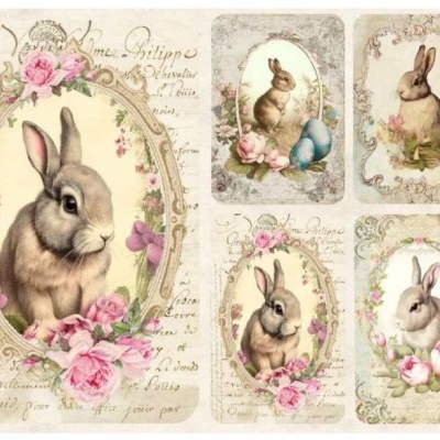 Cartões decorativos vintage com ilustrações de coelhos e flores