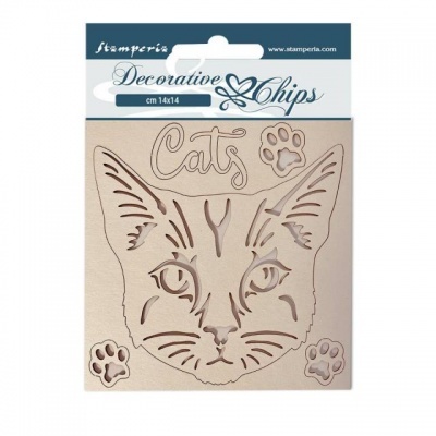 Stamperia Decorative Chips com desenho de cabeça de gato e patas