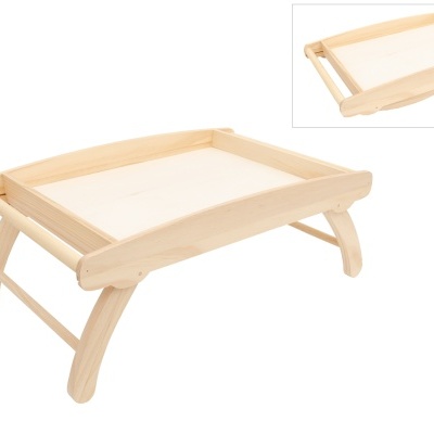 Mesa de pequeno-almoço em madeira com pernas dobráveis.