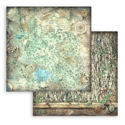 Papel decorativo para scrapbooking com mapa antigo e troncos de árvores
