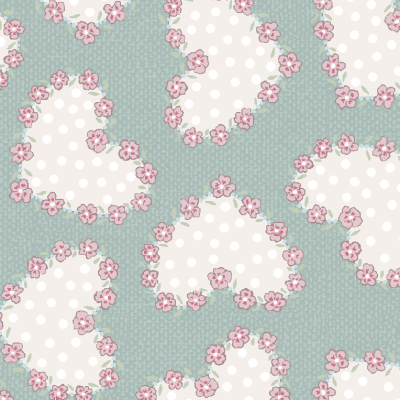 Papel de parede com corações e flores em fundo verde-acinzentado