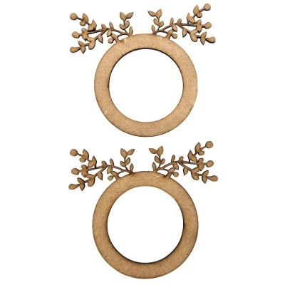 Dois aros redondos em MDF com ramos decorativos na parte superior