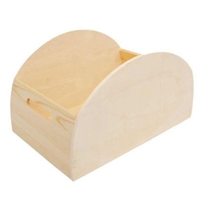 Caixa organizadora em madeira clara com laterais arredondadas