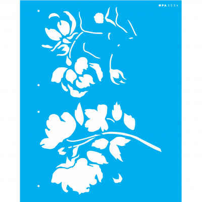 Stencil azul com padrão floral branco.
