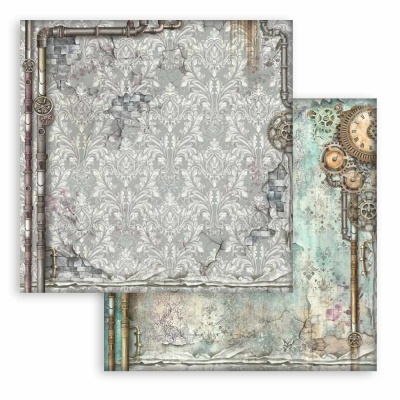 Papel decorativo vintage com padrões de parede e engrenagens steampunk